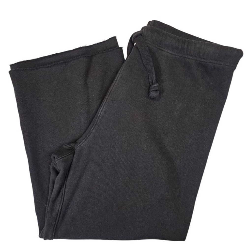 Frank & Eileen Women L Catherine Wide Leg Crop Sweatpants Black Raw Hem LAB634TF